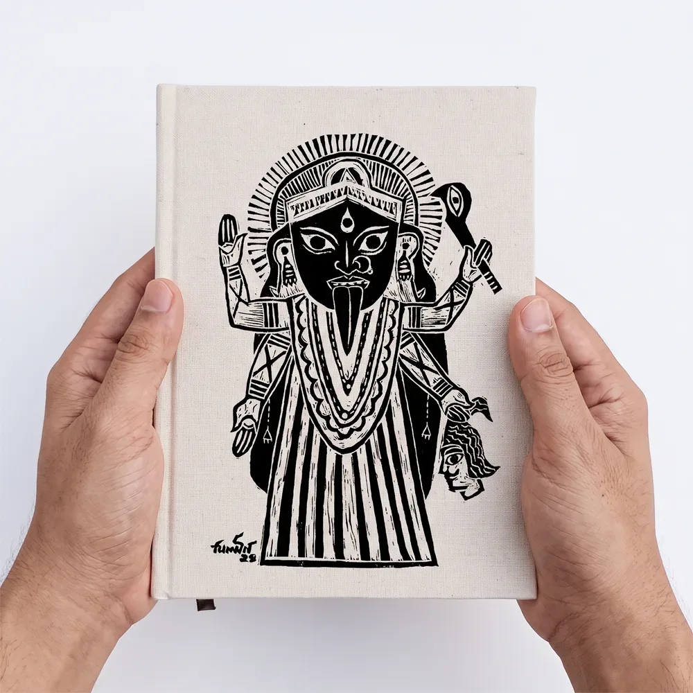 Canelino Artisanal Writing Journal, 192 Pages, Hard bound, 5.9"x7.9"inches, Ruled, Original Kali Linocut design print image 5