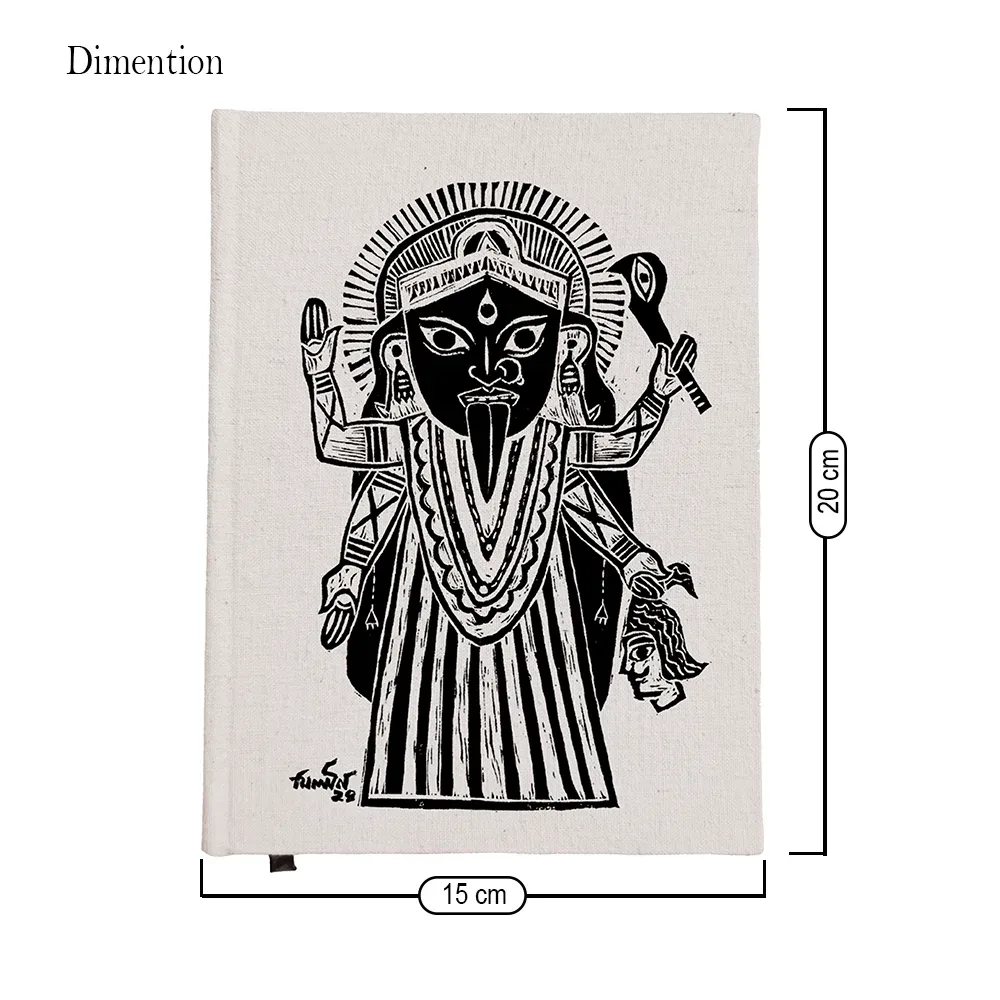 Canelino Artisanal Writing Journal, 192 Pages, Hard bound, 5.9"x7.9"inches, Ruled, Original Kali Linocut design print image 6