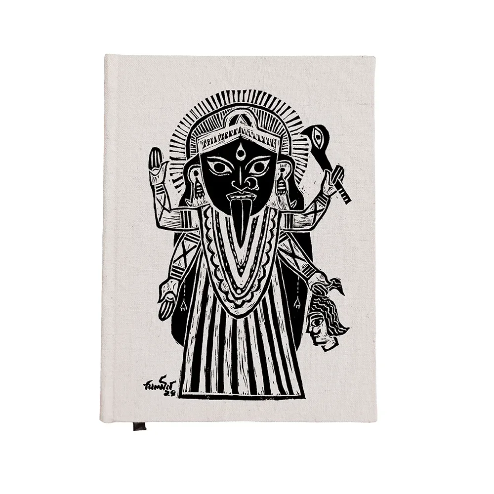 Canelino Artisanal Writing Journal, 192 Pages, Hard bound, 5.9"x7.9"inches, Ruled, Original Kali Linocut design print image 7