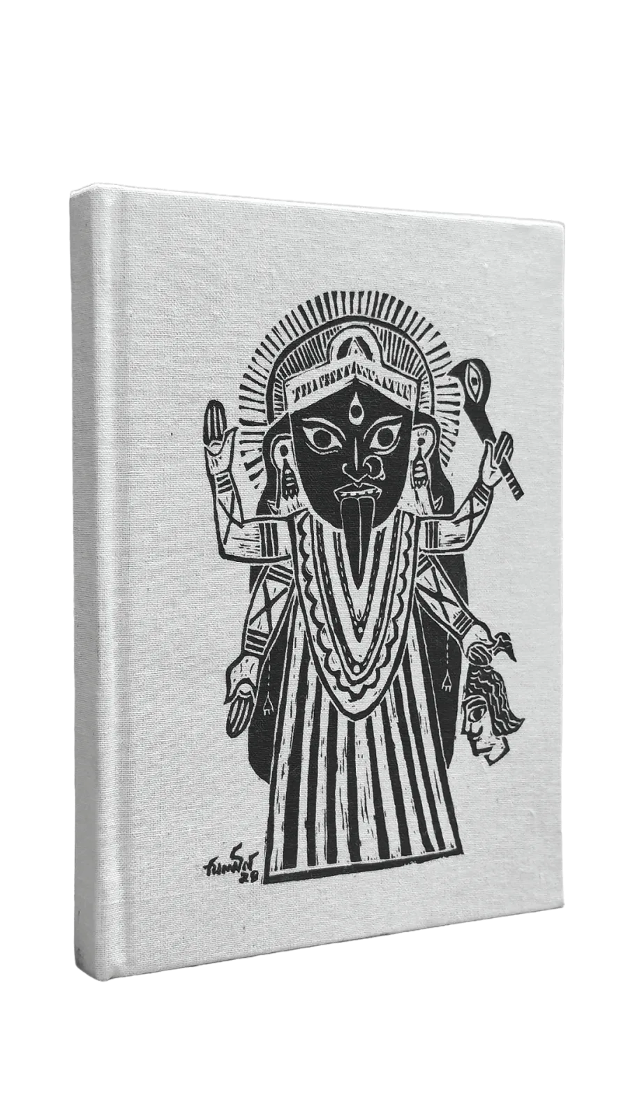 Canelino Artisanal Writing Journal, 192 Pages, Hard bound, 5.9"x7.9"inches, Ruled, Original Kali Linocut design print